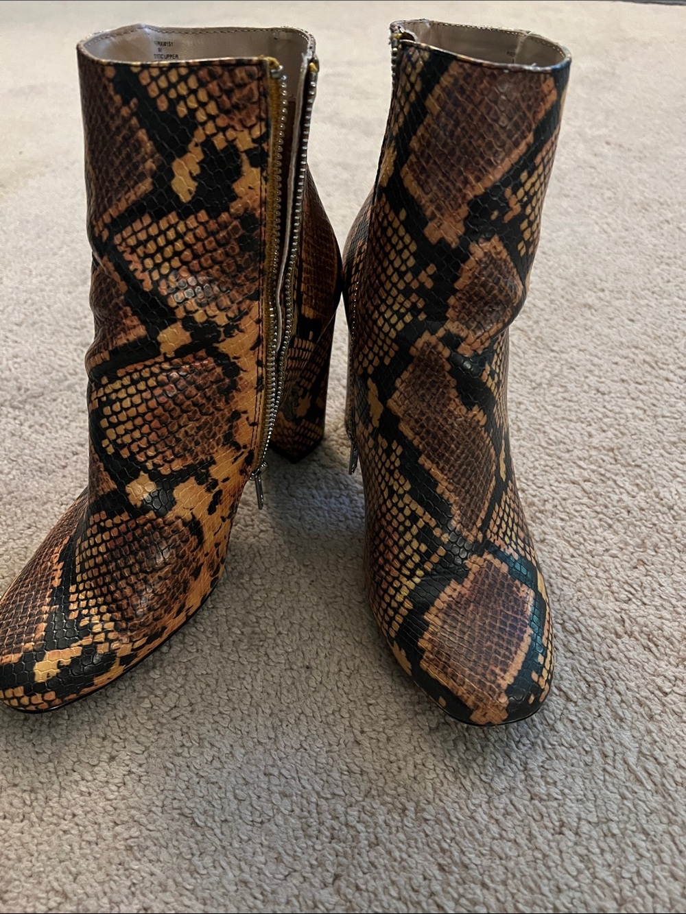Steve Madden orange and black Snake-Print Ankle Boots size 9